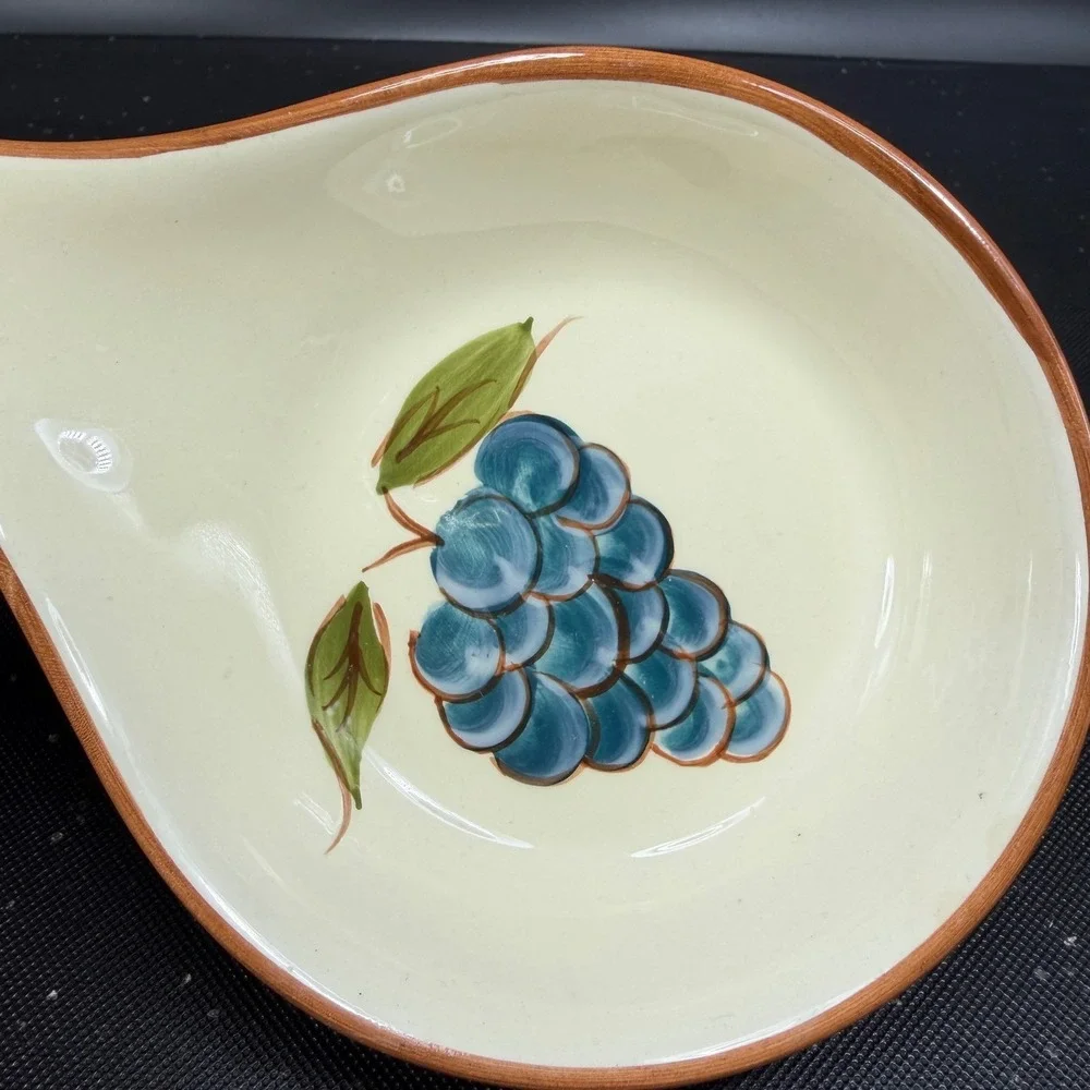 Around the Orchard HOME Ceramic Spoon Rest Blue Grapes Hand Painted Cream 8 Inch